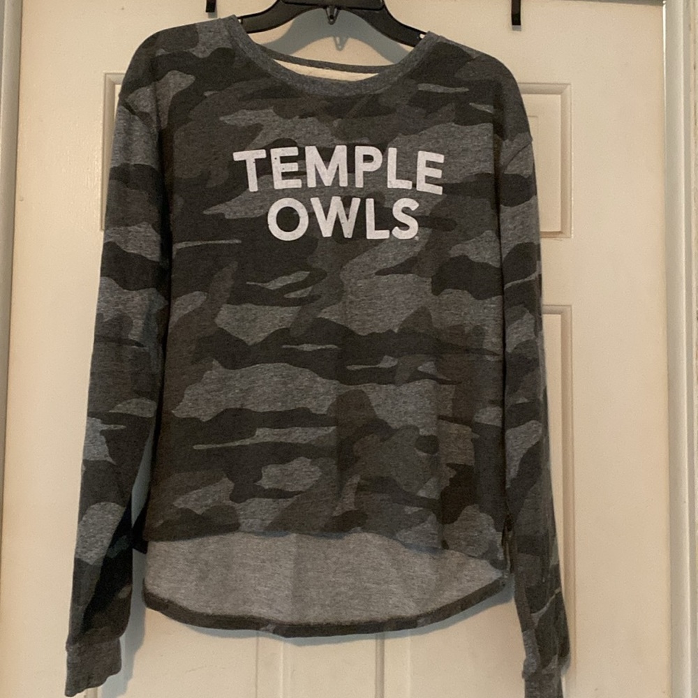 Temple University Owls crew sweater sweatshirt top L Camo